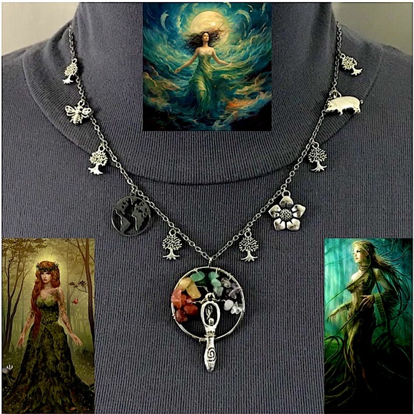Hand Crafted Jewelry - “Gaia: Mother Earth" Terra Greek Roman Goddess Handmade Mythology Necklace, Tree